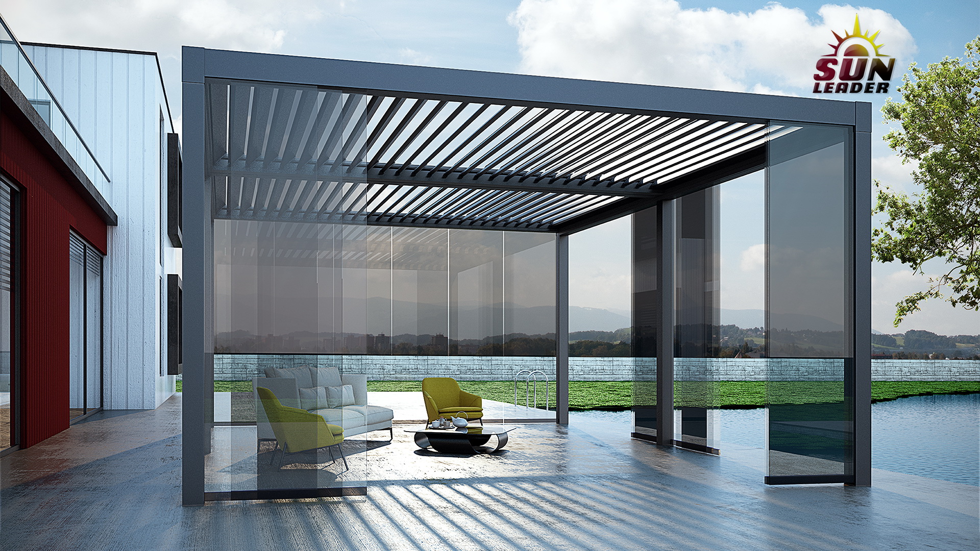 Pergole bioclimatice cu lamele de aluminiu pentru terase. Pergole de aluminiu Sun Leader